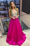 Satin Spaghetti Straps A-line Prom Dresses With Beadings TP1053