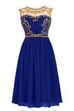 Scoop A-line Knee Length Chiffon Royal Blue Homecoming Dresses  PG027