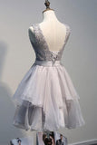 Scoop Backless Short Grey Organza Homecoming Dress with Appliques PG144 - Tirdress