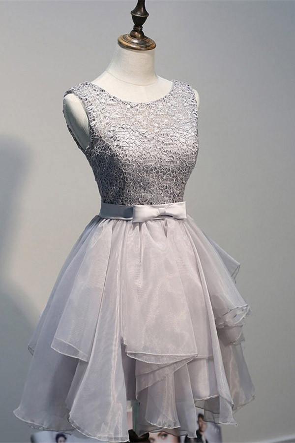 Scoop Backless Short Grey Organza Homecoming Dress with Appliques PG144 - Tirdress