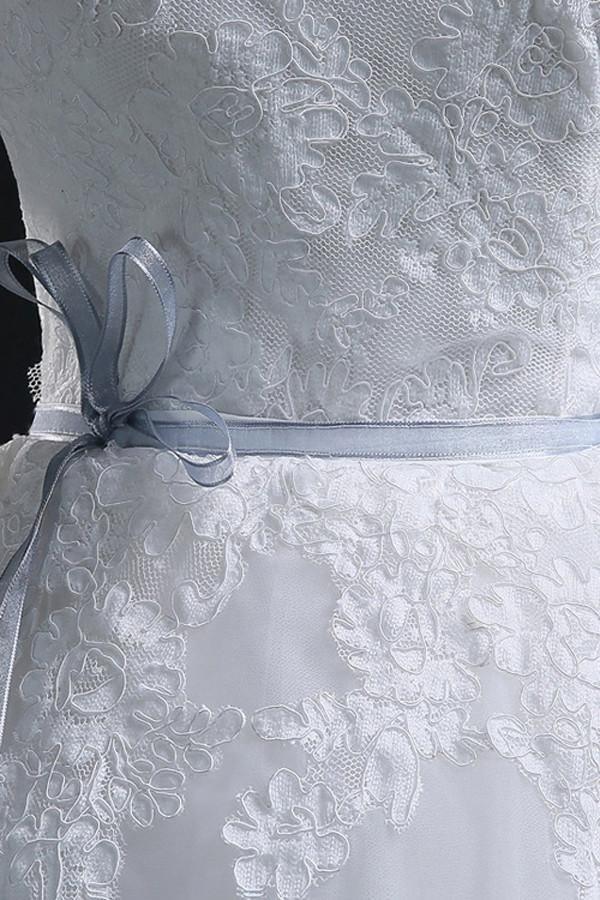 Scoop Ball Gown Bateau Long Tulle Wedding Dress With Lace WD013 - Tirdress