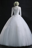 Scoop Ball Gown Bateau Long Tulle Wedding Dress With Lace WD013 - Tirdress