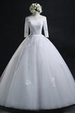 Scoop Ball Gown Bateau Long Tulle Wedding Dress With Lace WD013