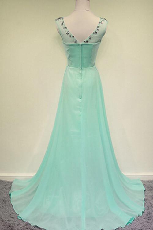 Scoop Beading Chiffon Green Long Evening/Prom Dress PG 212 - Tirdress