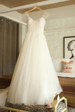 Scoop Cap Sleeves Sweep Train Beading Pleated Wedding Dress with Beading WD106 - Tirdress