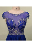 Scoop Court Train Chiffon Blue Prom Dress With Beading PG 207 - Tirdress