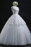 Scoop Long Lace-up Tulle Wedding Dress Ball Gown With Appliques WD012 - Tirdress