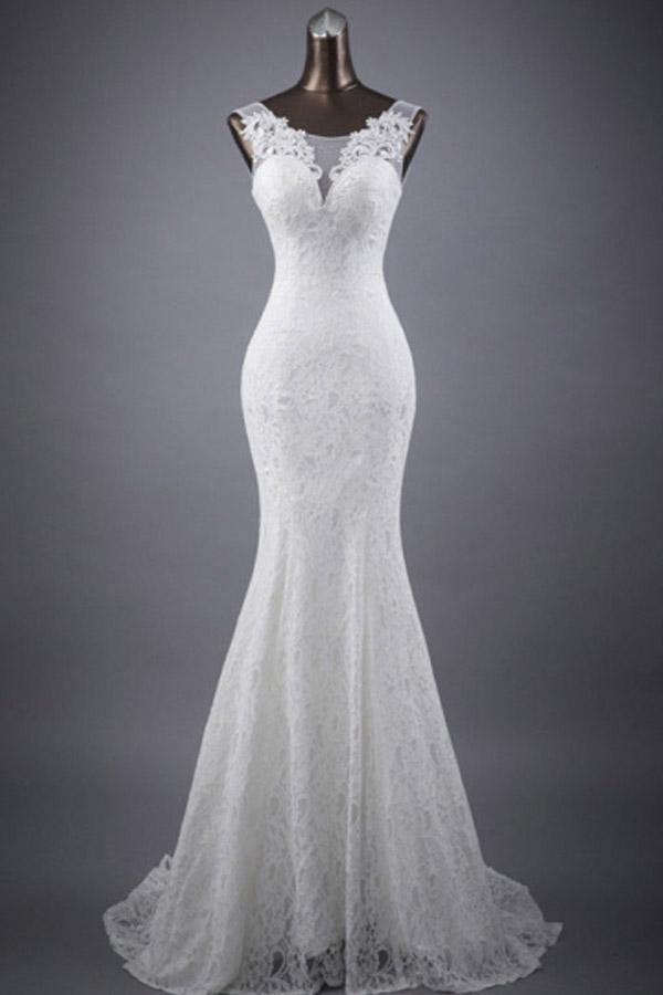 Scoop Neck Appliques Lace Trumpet/Mermaid Wedding Dress WD154 - Tirdress