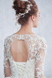 Scoop Neck Beaded Appliques Ball Gown Wedding Dress With Sleeves WD046 - Tirdress
