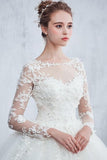 Scoop Neck Beaded Appliques Ball Gown Wedding Dress With Sleeves WD046 - Tirdress