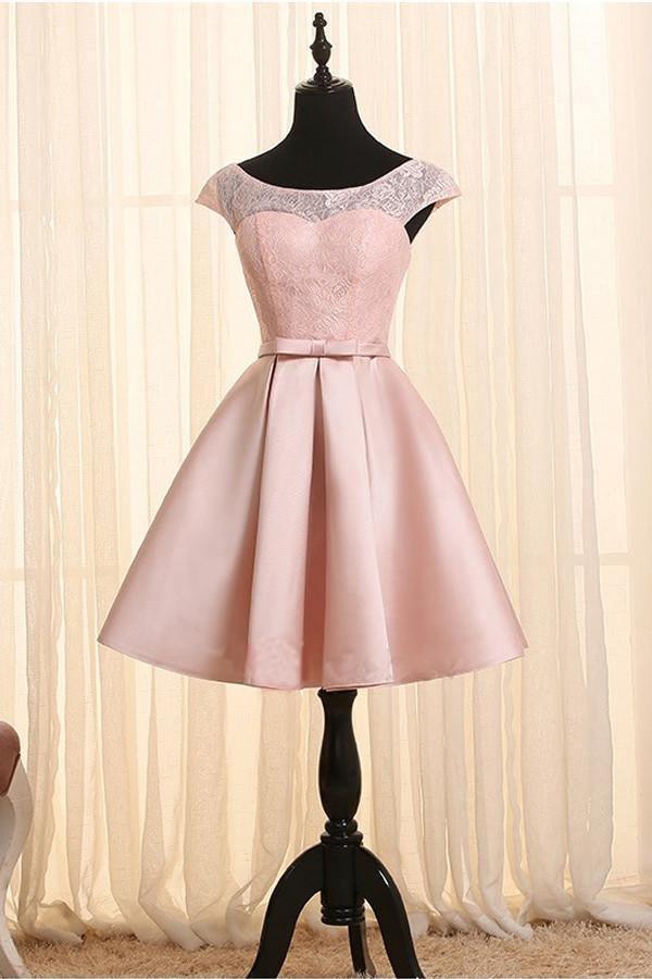 Scoop Neck Cap Sleeves Lace Homecoming Dress Short Prom Dresses PG082 - Tirdress