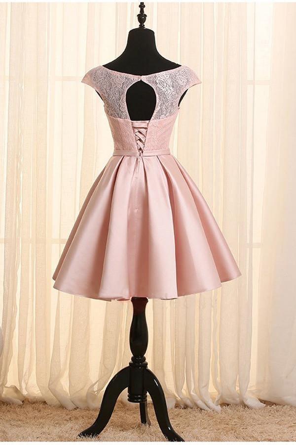 Scoop Neck Cap Sleeves Lace Homecoming Dress Short Prom Dresses PG082 - Tirdress