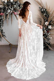 Scoop Neck Long Sleeves Lace A-Line Weddding Dress Bridal Gown-Tirdresses