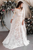 Scoop Neck Long Sleeves Lace A-Line Weddding Dress Bridal Gown TN250