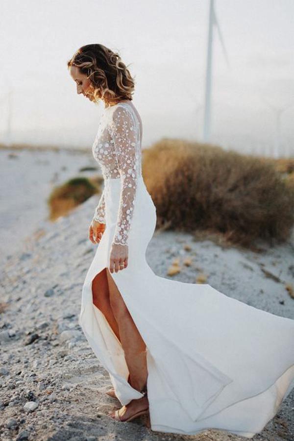 Long sleeve open back mermaid wedding dress hotsell
