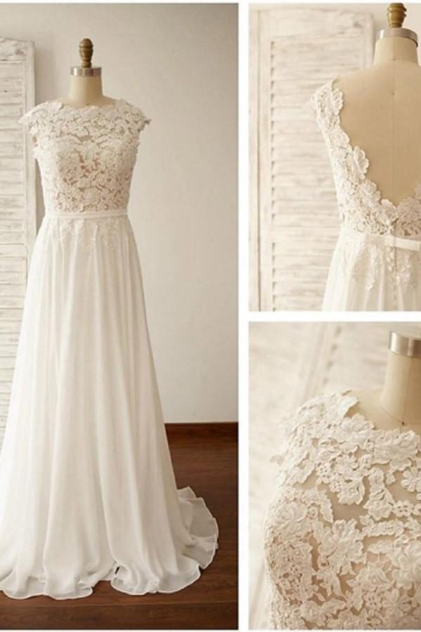 Scoop Neck V-Back Lace A-Line Wedding Dress WD100 - Tirdress