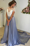 Scoop Neckline Cap Sleeves Chiffon Prom Dress with Lace Backless PG351