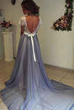 Scoop Neckline Cap Sleeves Chiffon Prom Dress with Lace Backless PG351 - Tirdress