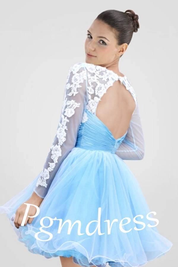 Scoop Neckline Lace Tulle Keyhole Homecoming Dresses Short Prom Dress PG164 - Tirdress