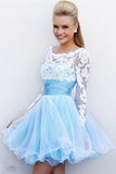 Scoop Neckline Lace Tulle Keyhole Homecoming Dresses Short Prom Dress PG164