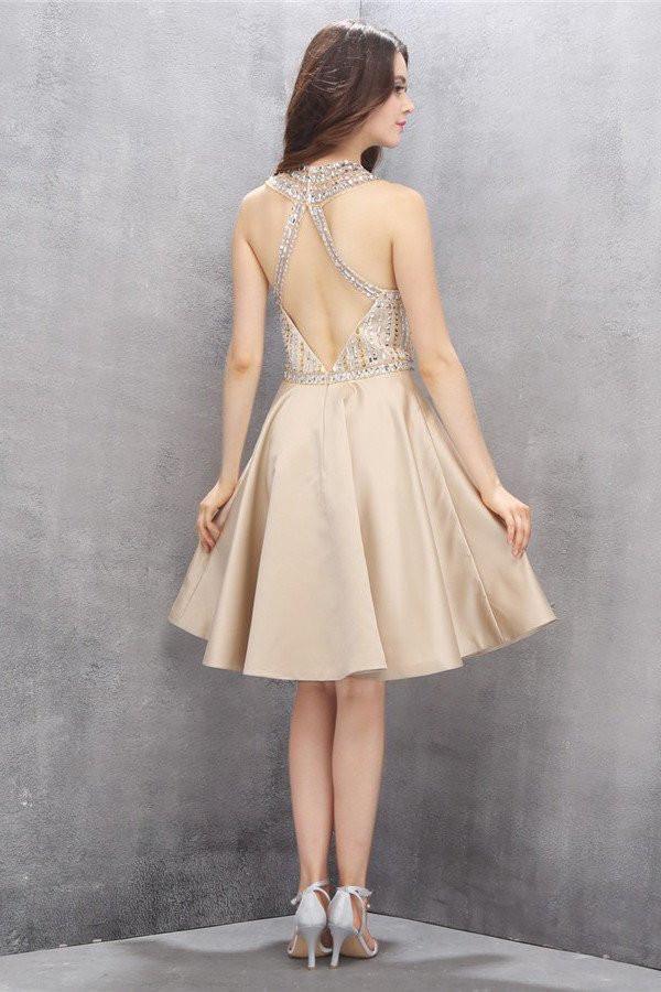 Scoop Open Back Satin Homecoming Dresses with Beading PG008 - Tirdress