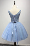 Scoop Short Blue Tulle Homecoming Dress Party Dresses with Appliques PG122 - Tirdress
