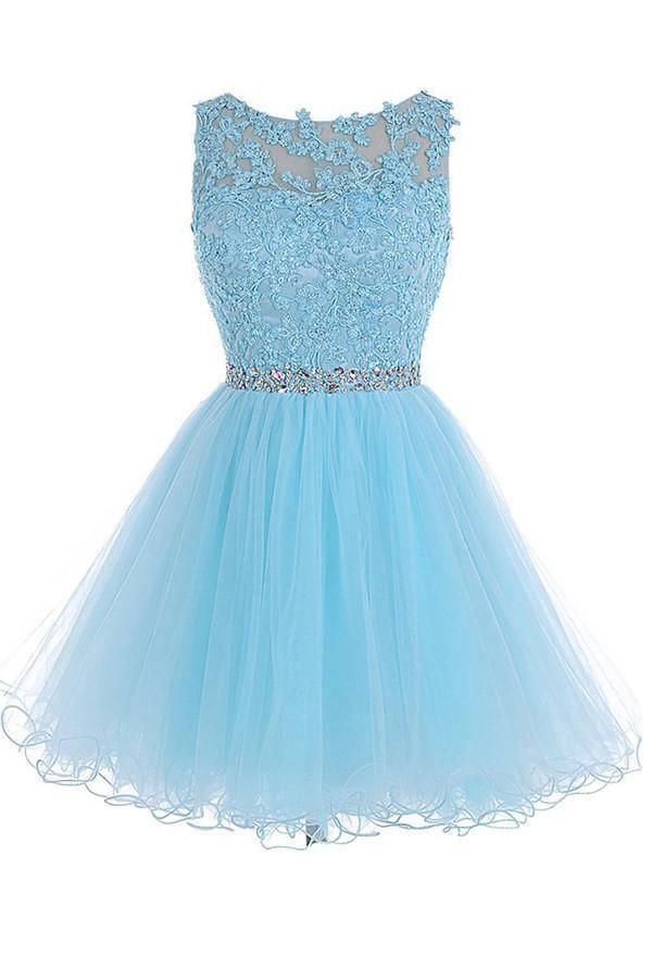 Scoop Short Blue Zipper-up Tulle Homecoming Dress PG013 - Tirdress