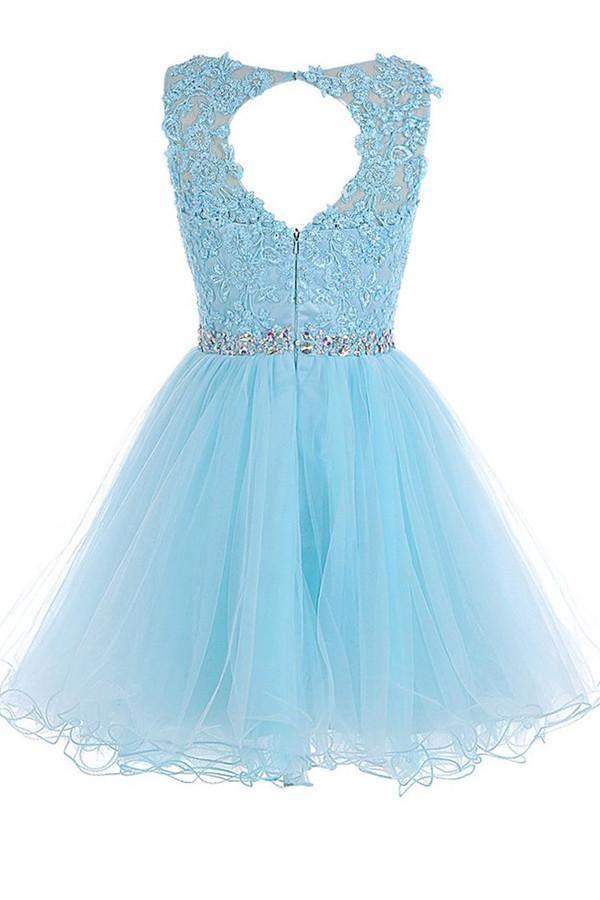 Scoop Short Blue Zipper-up Tulle Homecoming Dress PG013 - Tirdress