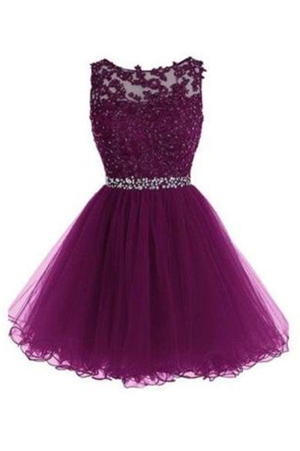 Scoop Short Grape Zipper-up Tulle Homecoming Dresses TR0017 - Tirdress