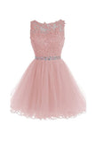 Scoop Short Pink Zipper-up Tulle Homecoming Dress With Beading PG097