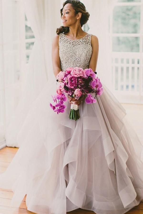 Scoop Sleeveless Organza Prom Dress Evening Gowns with Sweep Train PG302 - Tirdress
