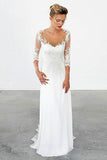 Scoop Sweep Train Chiffon Appliques Wedding Dress with Sleeves WD149