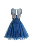 Scoop Tulle Homecoming Dresses Short Prom Dresses With Beading PG087 - Tirdress