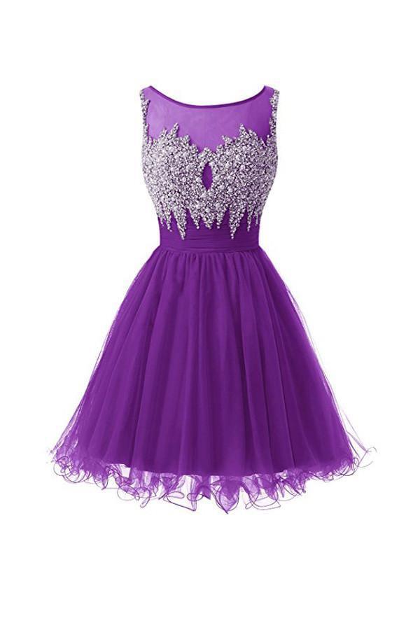 Scoop Tulle Homecoming Dresses Short Prom Dresses With Beading PG087 - Tirdress