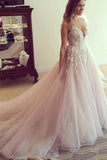 Scoop V-neck Long Wedding Dress/Prom Dress with Appliques PG359 - Tirdress