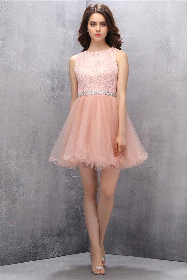 Scoop short Organza Homecoming Dress with Lace PG003 - Tirdress