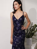 Sequined Navy Blue Mermaid Prom Dress TP0960 - Tirdress