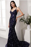 Sequined Navy Blue Mermaid Prom Dress TP0960 - Tirdress