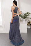 Sexy Mermaid Halter Gray Long Prom Evening Dress Split Front TP0962 - Tirdress