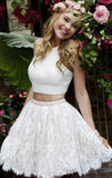 Two Pieces Halter Lace Skirt Pearls Bodice Cute Homecoming Dresses TR0023 - Tirdress