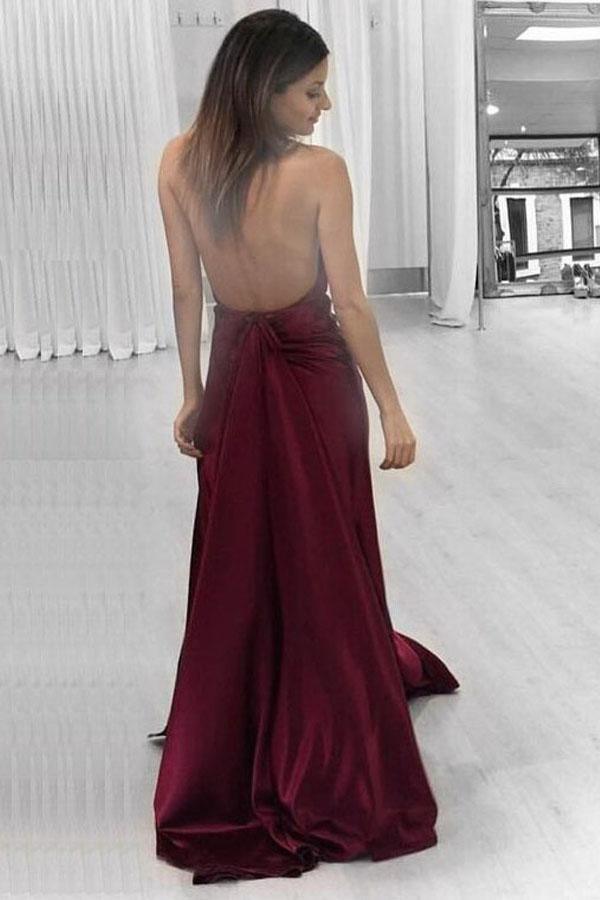 Sexy A-line Halter Burgundy Long Prom Dress Formal Evening Dress PG401 - Tirdress