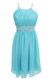 Sexy A-line Halter Knee Length Chiffon Homecoming Dress With Beading TR0154 - Tirdress