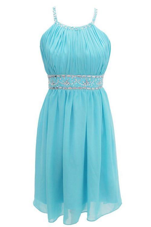 Sexy A-line Halter Knee Length Chiffon Homecoming Dress With Beading TR0154 - Tirdress