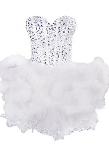 Sexy Ball Gown Sweetheart Mini Tulle Homecoming Dress With Beading TR0151 - Tirdress