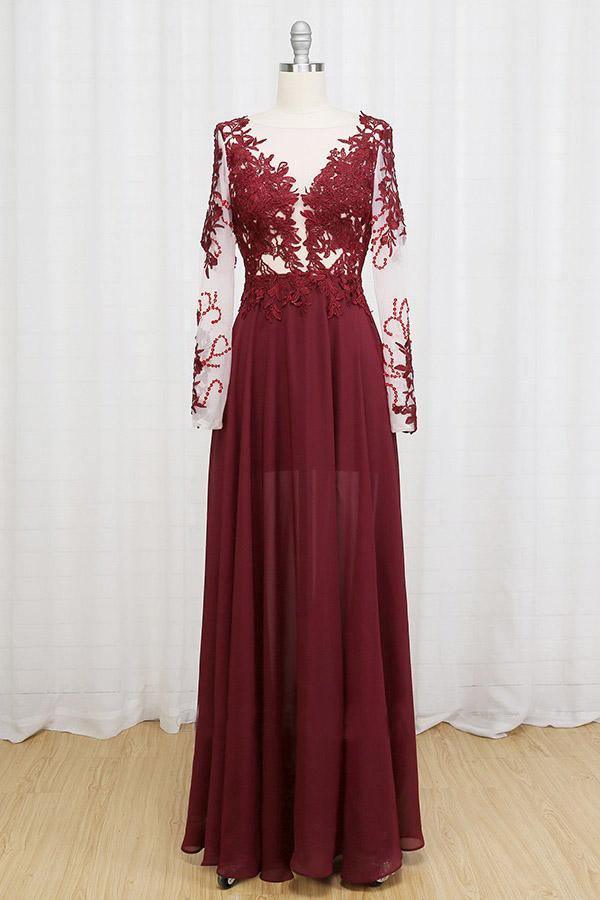 Sexy Black Long Sleeve Split Lace Prom Dress Evening Dresses PG341 US6 / Burgundy Sexy Black Long Sleeve Split Lace Prom Dress Evening Dresses PG341 US6 / Burgundy