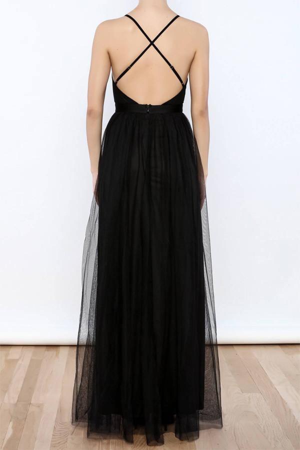 Sexy Black V Neck Side Slit Tulle Evening Gowns Prom Dresses Tirdress Sexy Black V Neck Side Slit Tulle Evening Gowns Prom Dresses Tirdress