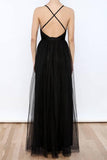 Sexy Black V Neck Side Slit Tulle Evening Gowns Prom Dresses PG367 - Tirdress