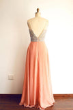 Sexy Crystal Beading Long Orange Chiffon Prom Dresses Bridesmaid Dress PG360 - Tirdress