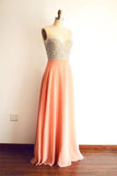 Sexy Crystal Beading Long Orange Chiffon Prom Dresses Bridesmaid Dress PG360