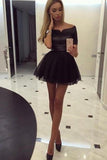 Sexy Short Sleeves Off-the-shoulder Short Black Homecoming Dress TR0068